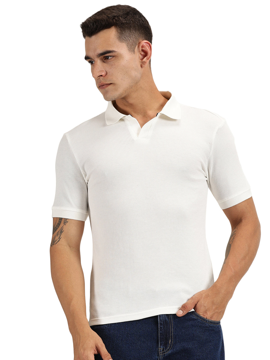 Endeavour Wear Off-White Waffle Polo T-shirt