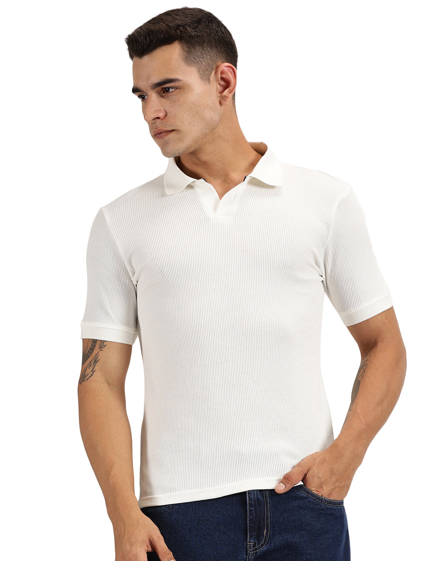 Endeavour Wear Off-White Waffle Polo T-shirt