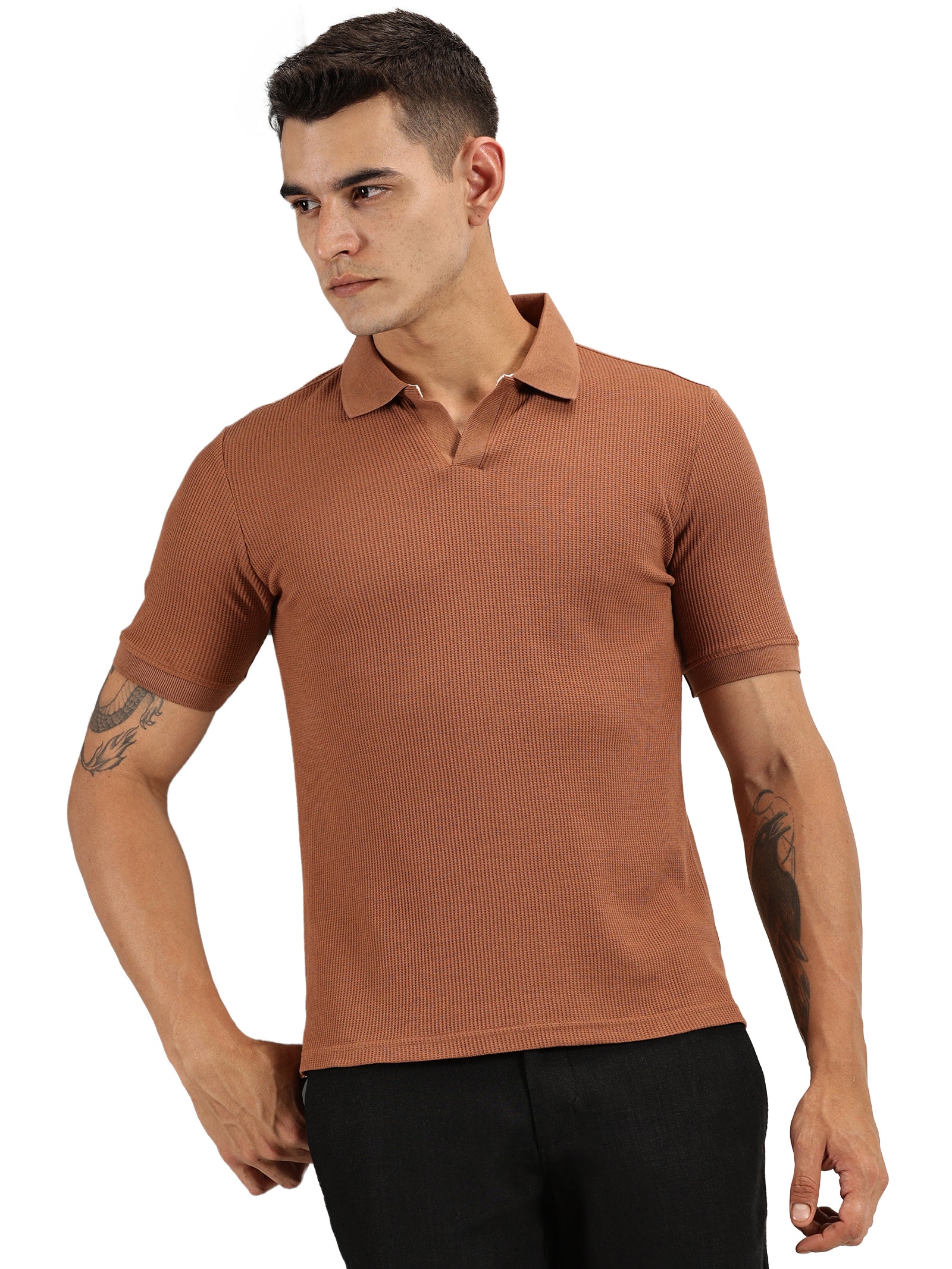 Endeavour Wear Brown Waffle Polo T-shirt