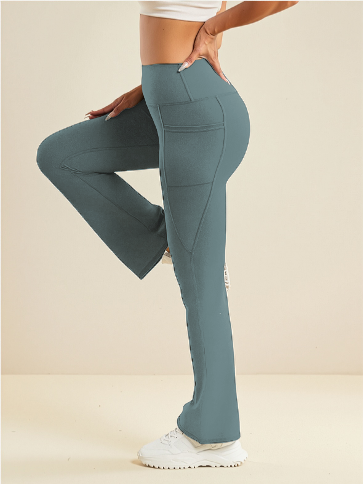 Endeavour Wear Women's Pista Green High Waisted Flare Pants