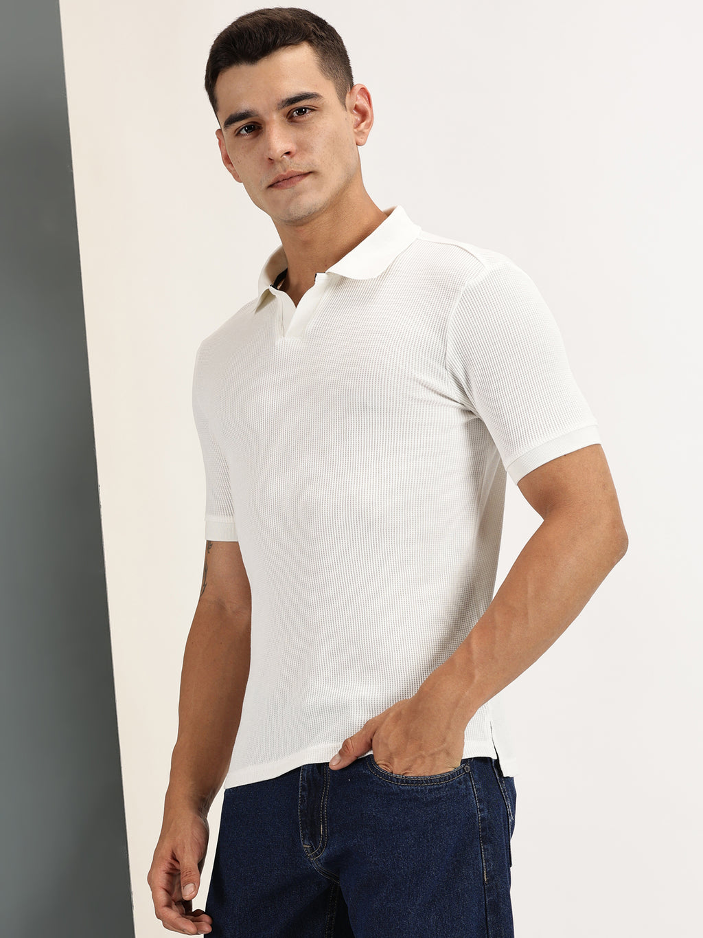 Endeavour Wear Off-White Waffle Polo T-shirt
