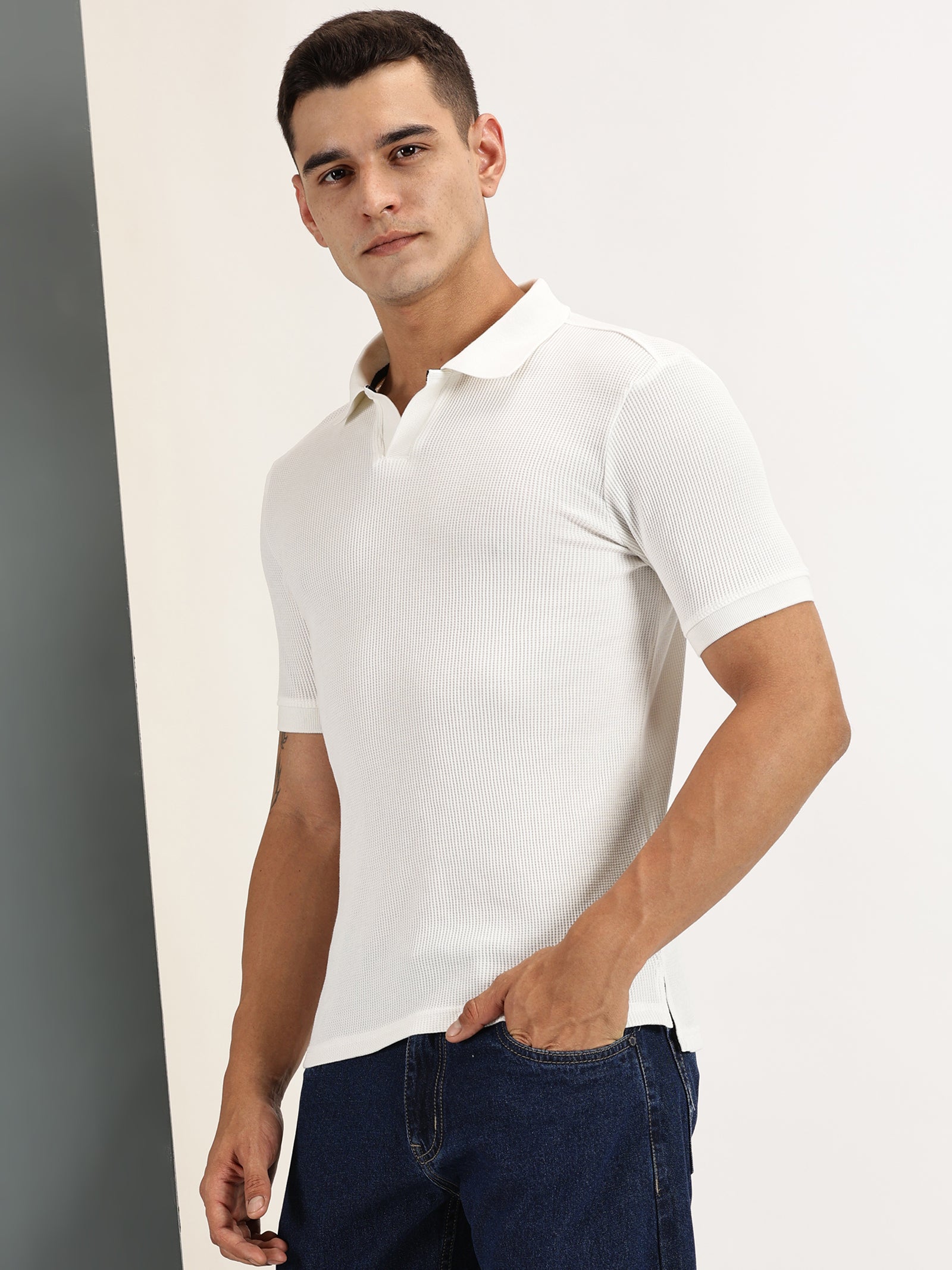 Endeavour Wear Off-White Waffle Polo T-shirt
