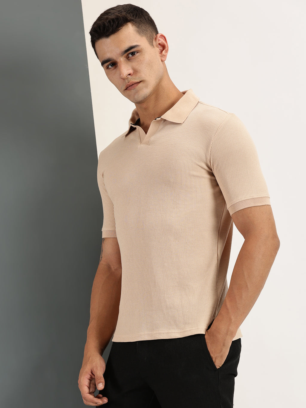 Endeavour Wear Beige Waffle Polo T-shirt
