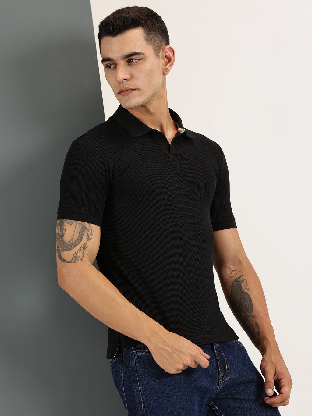 Endeavour Wear Black Waffle Polo T-shirt