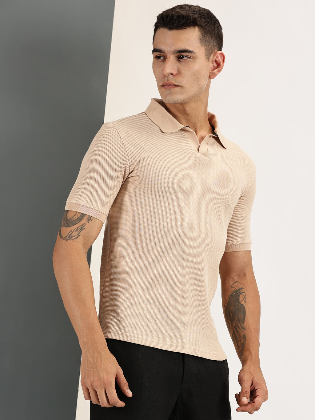 Endeavour Wear Beige Waffle Polo T-shirt