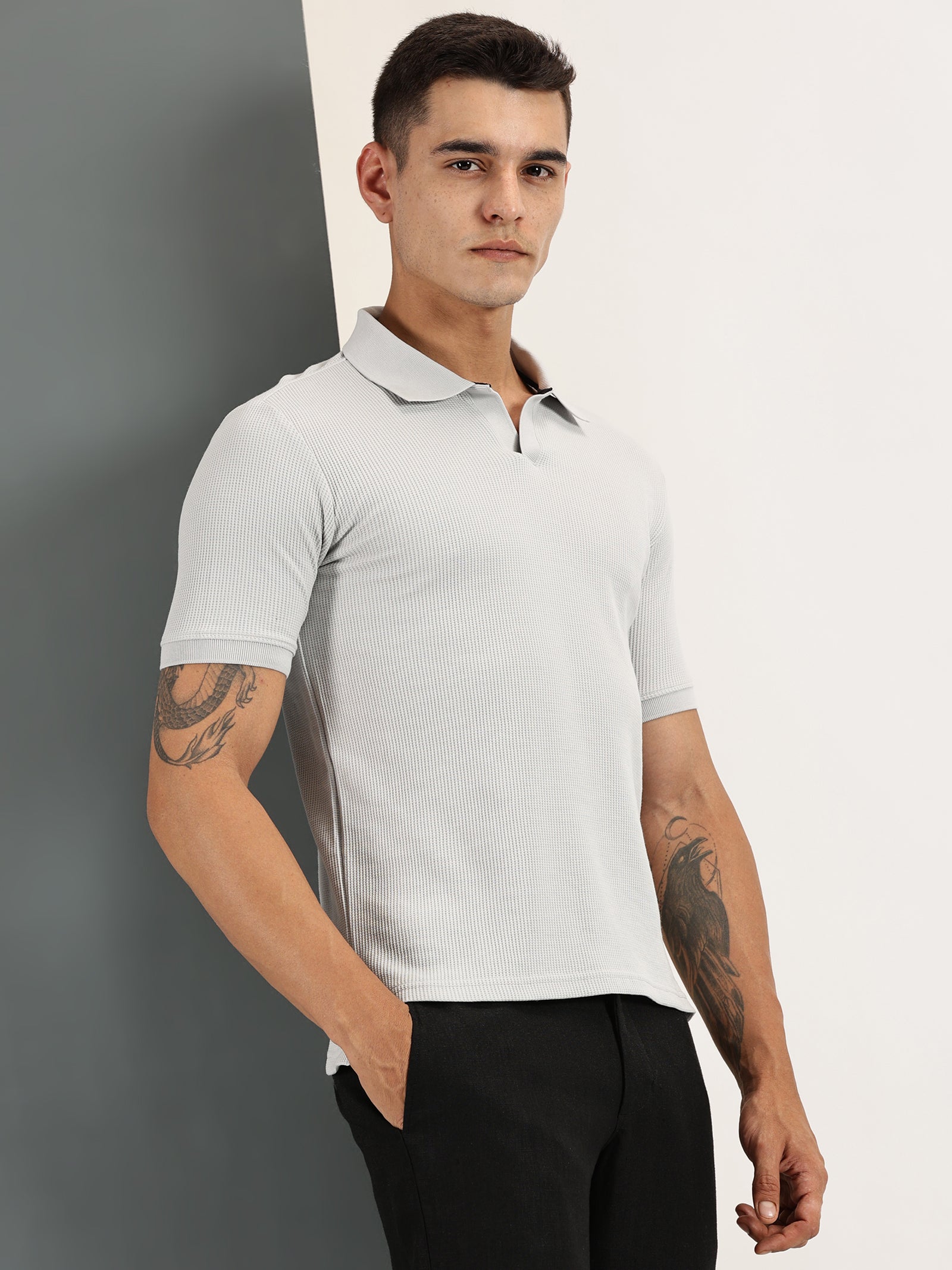 Endeavour Wear Grey Waffle Polo T-shirt