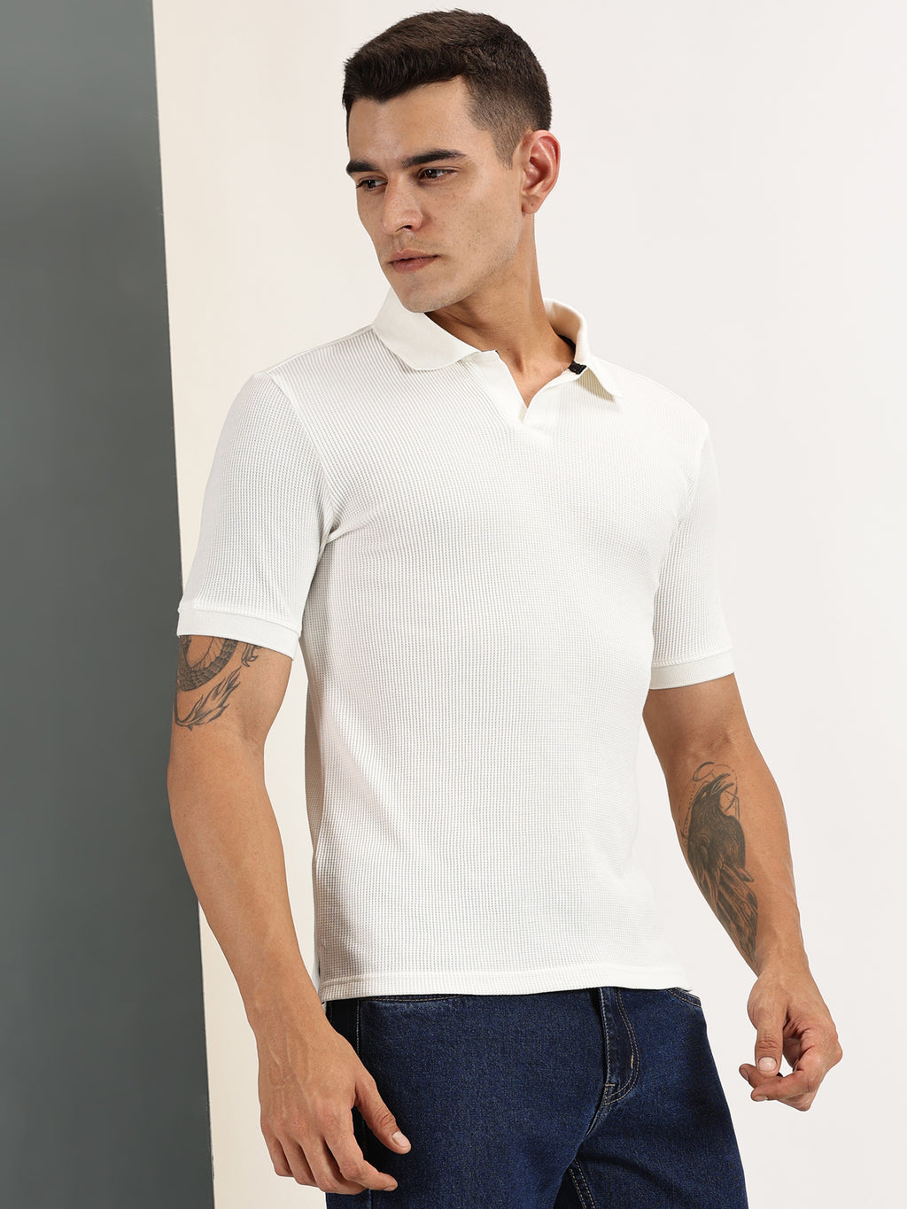 Endeavour Wear Off-White Waffle Polo T-shirt