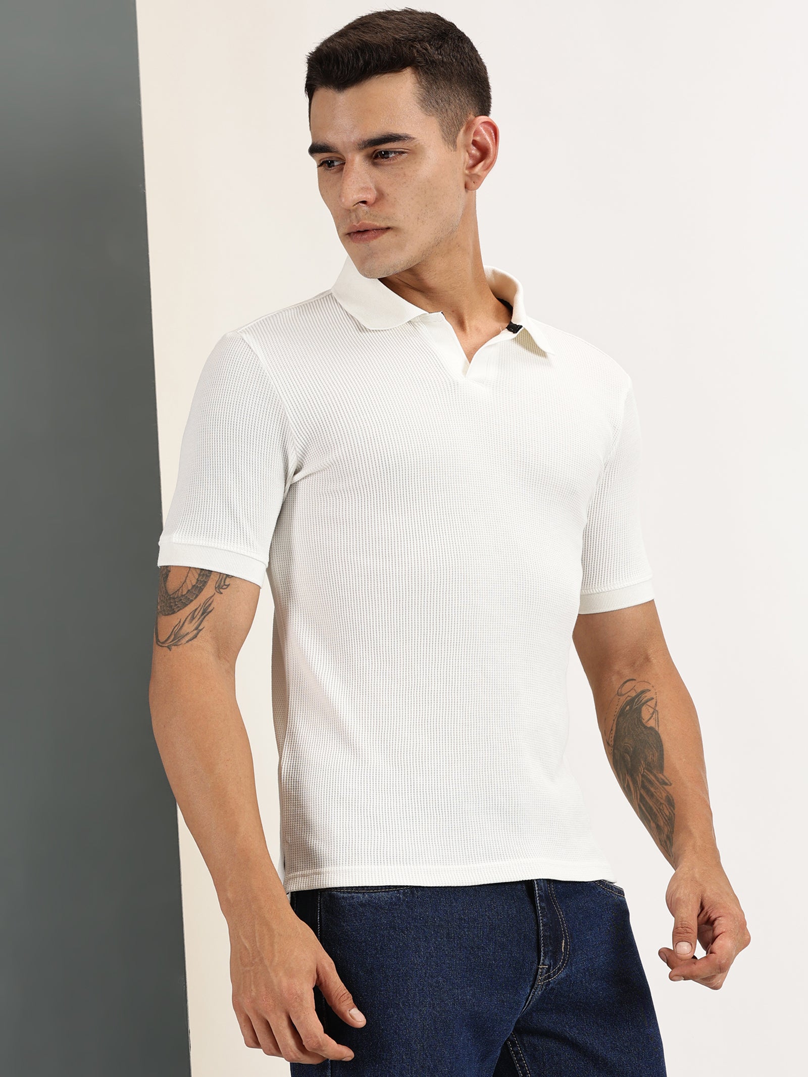Endeavour Wear Off-White Waffle Polo T-shirt