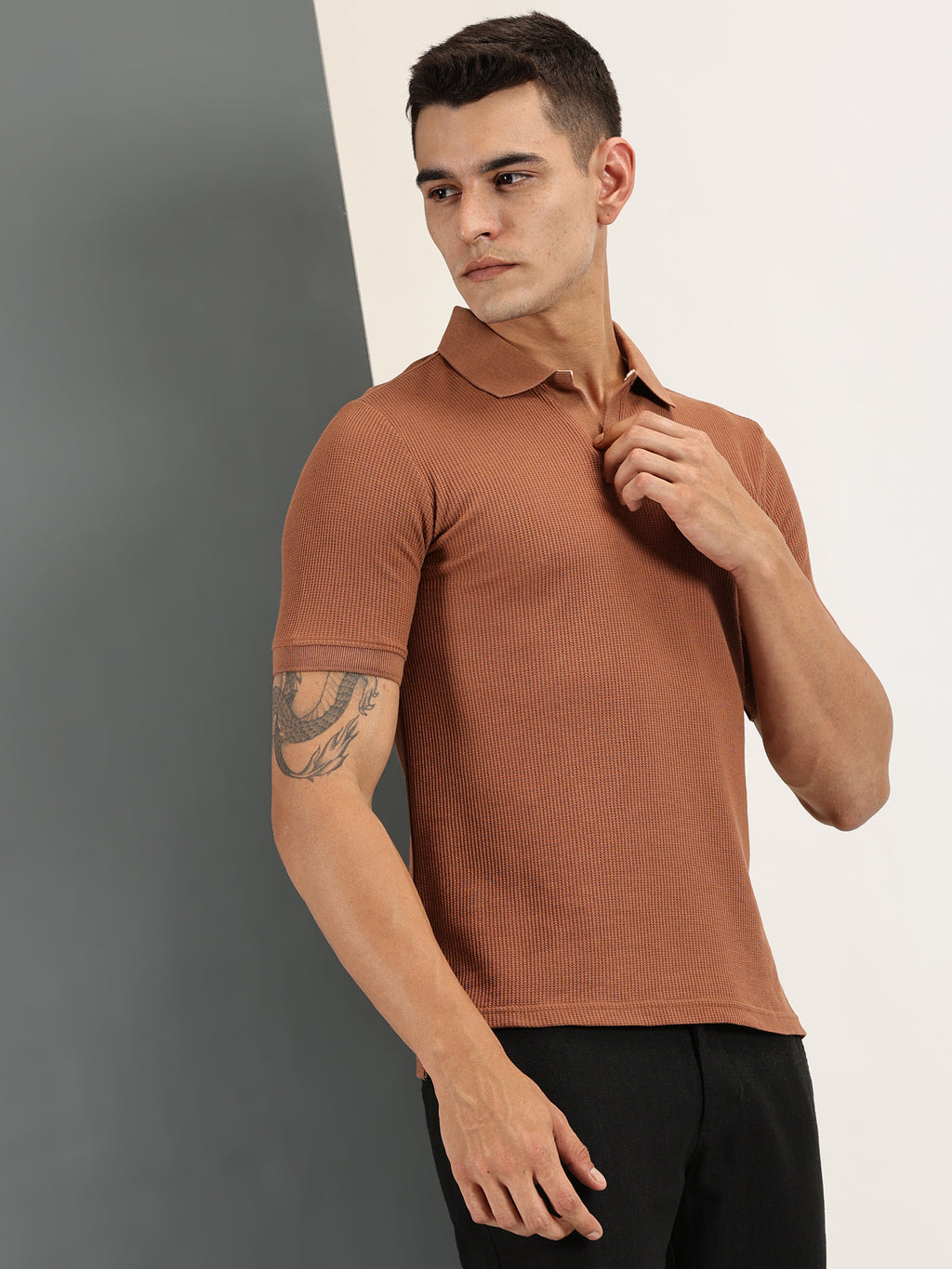 Endeavour Wear Brown Waffle Polo T-shirt