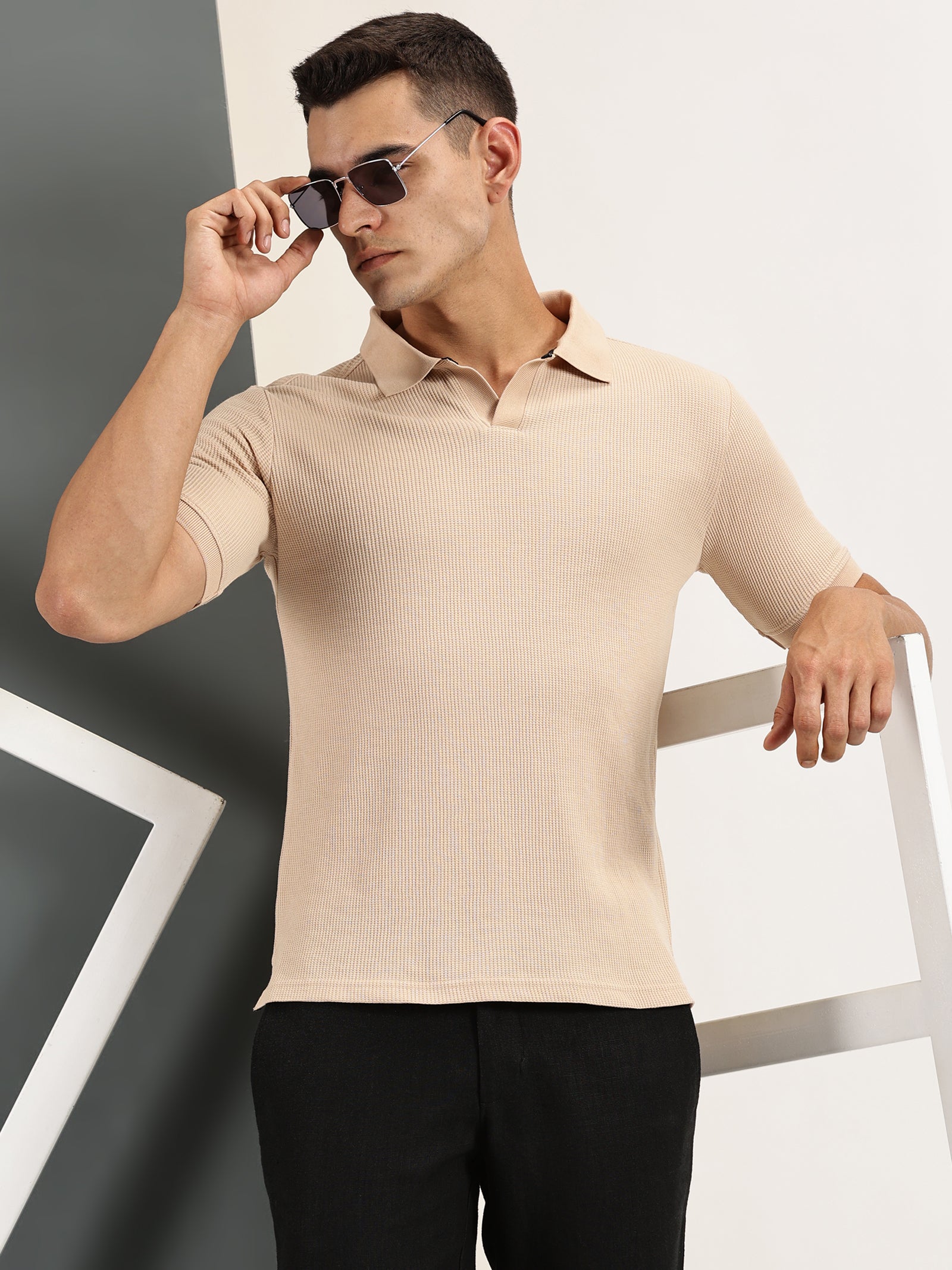 Endeavour Wear Beige Waffle Polo T-shirt