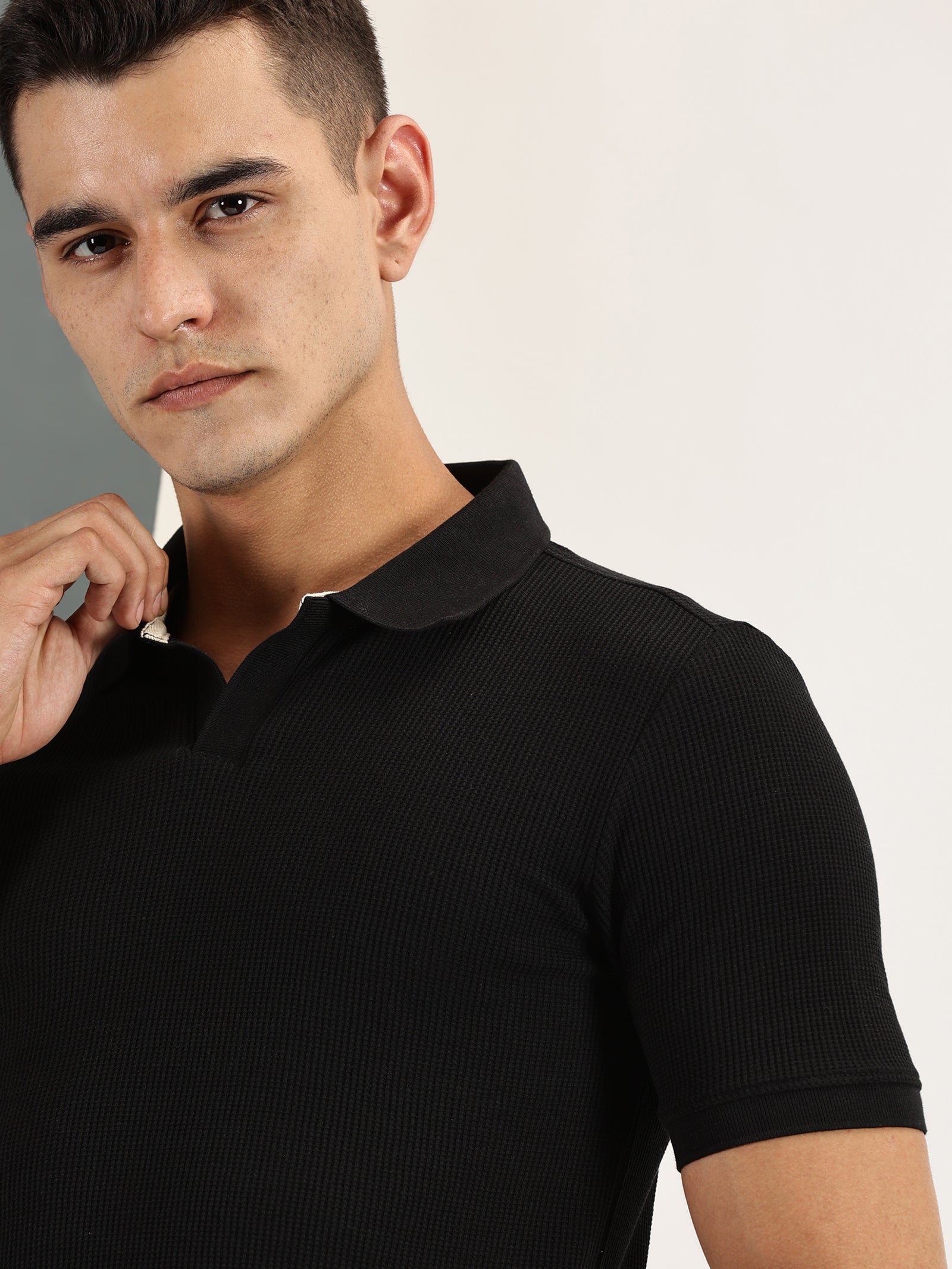 Endeavour Wear Black Waffle Polo T-shirt