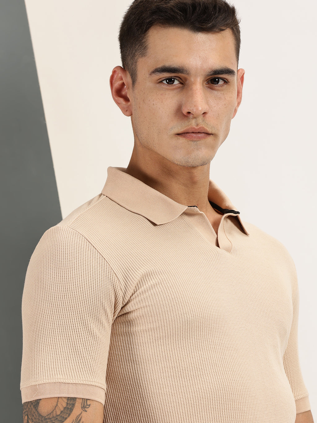 Endeavour Wear Beige Waffle Polo T-shirt