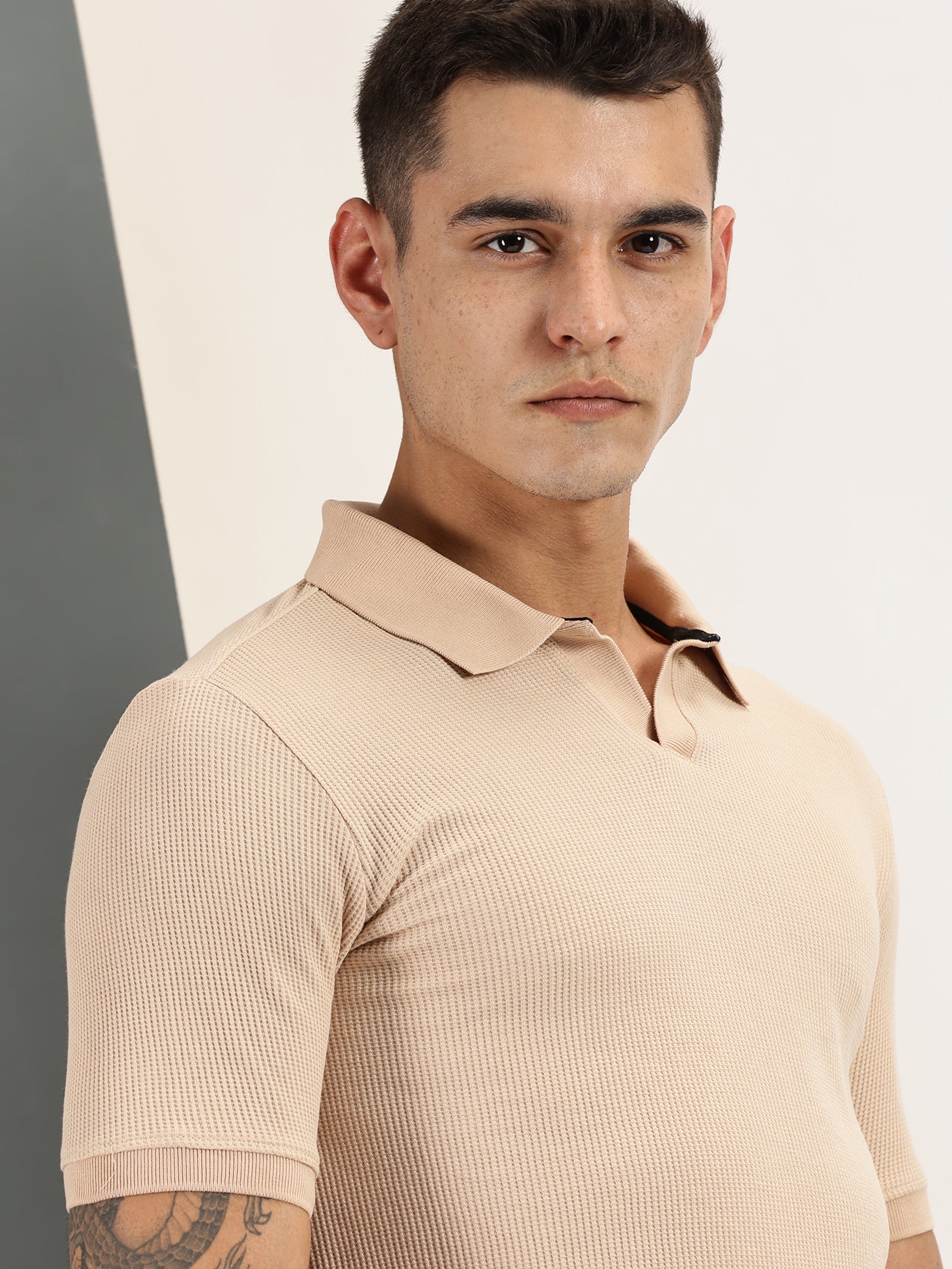 Endeavour Wear Beige Waffle Polo T-shirt