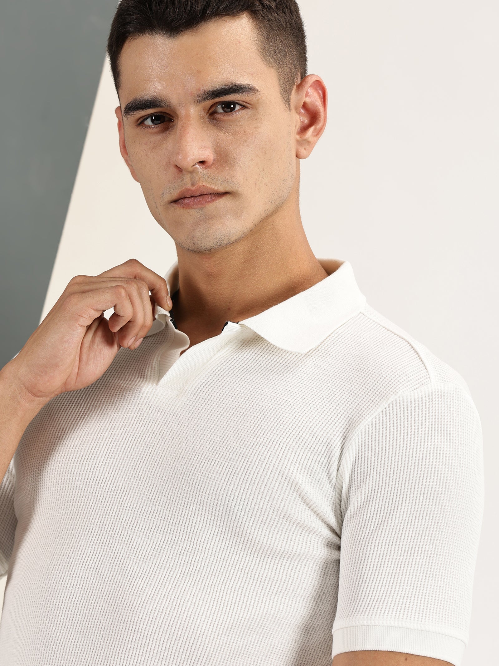 Endeavour Wear Off-White Waffle Polo T-shirt