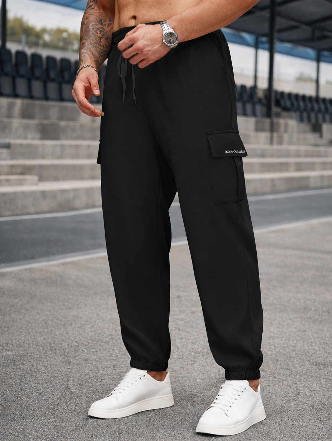 Endeavour Wear Men's Black Active Cargo Trackpants