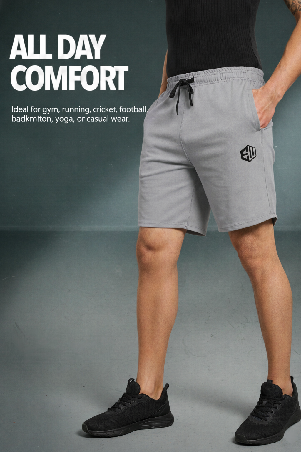 Endeavour Wear Men Medium Grey Comfort Fit Casual Sports Shorts