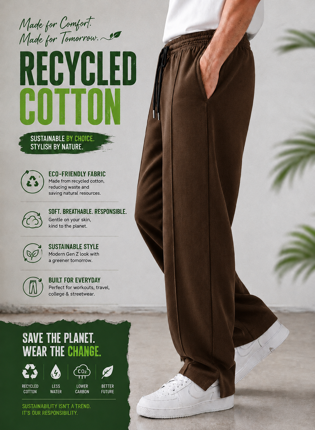 Endeavour Wear Men's Coffee Oversized Baggy Fit Sweatpants