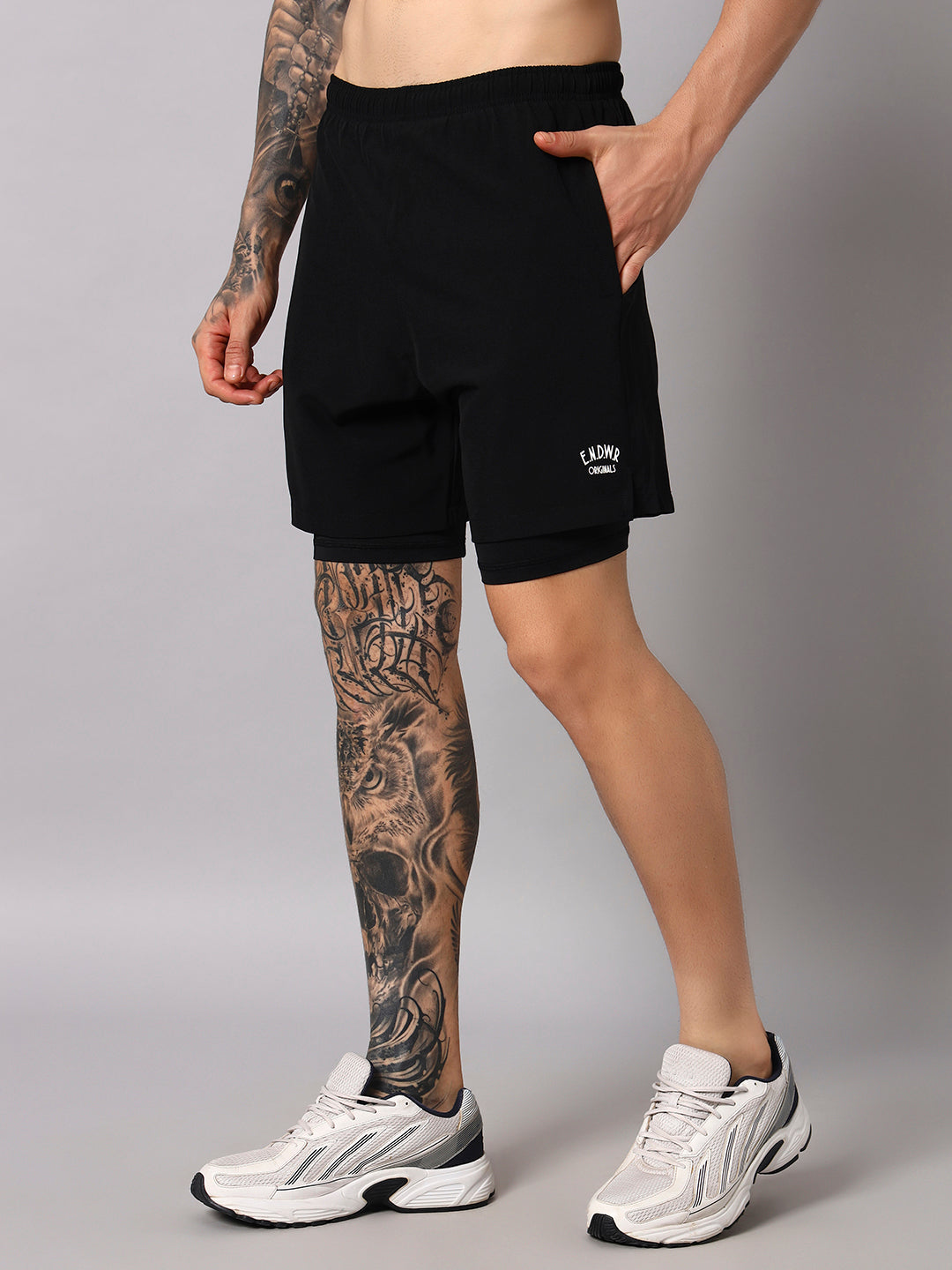 Endeavour Wear Men Black 2 in 1 Active Sports Shorts