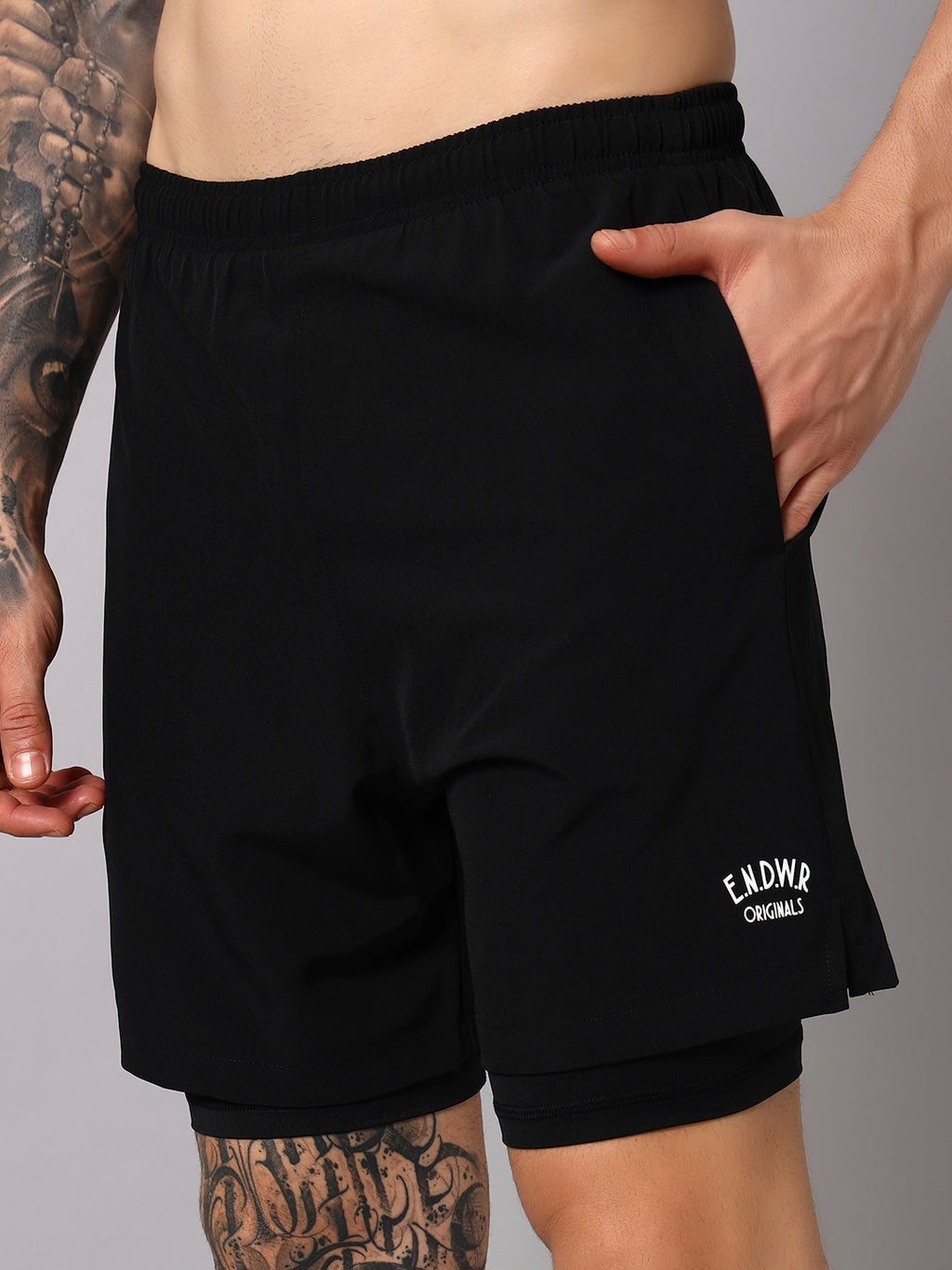 Endeavour Wear Men Black 2 in 1 Active Sports Shorts