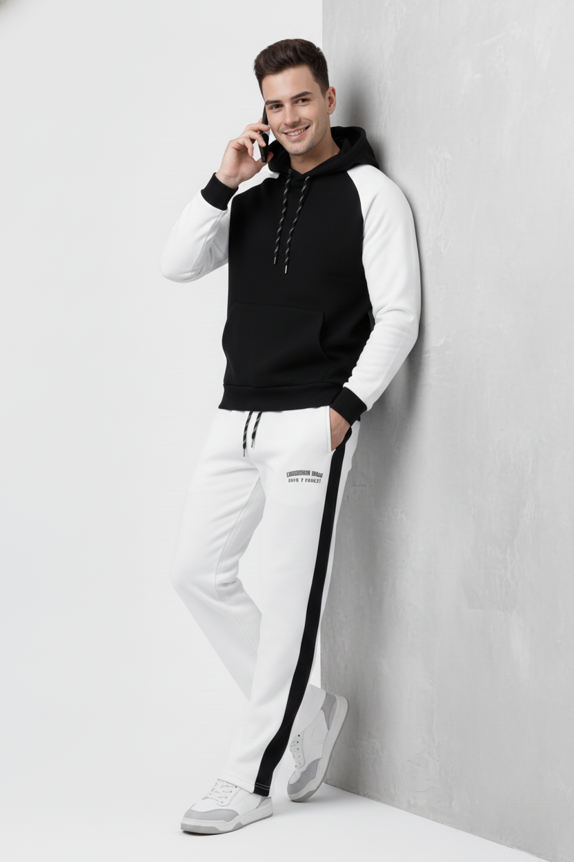 Endeavour Wear Men White-Black Winter Baggy Fit Track Pants