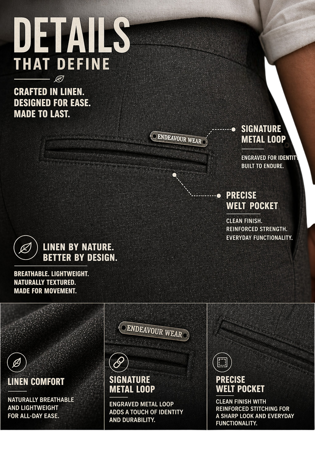 Endeavour Wear Men’s Black Cotton Linen Pants