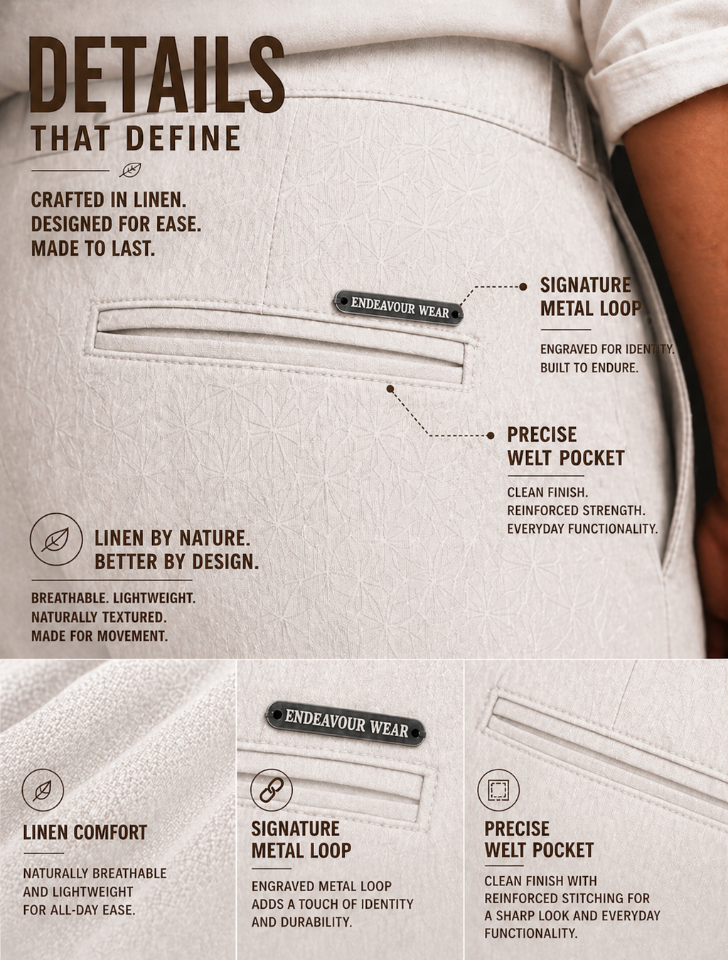 Endeavour Wear Men’s Cream Cotton Linen Pants