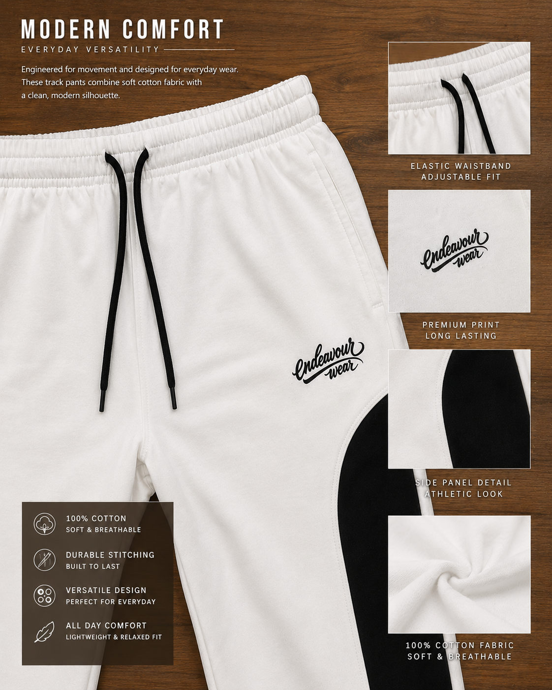 Endeavour Wear Men's Off White Premium Rich Cotton Oversized Baggy Fit Track Pants