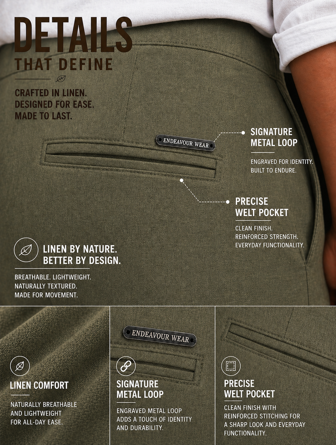 Endeavour Wear Men’s Olive Cotton Linen Pants