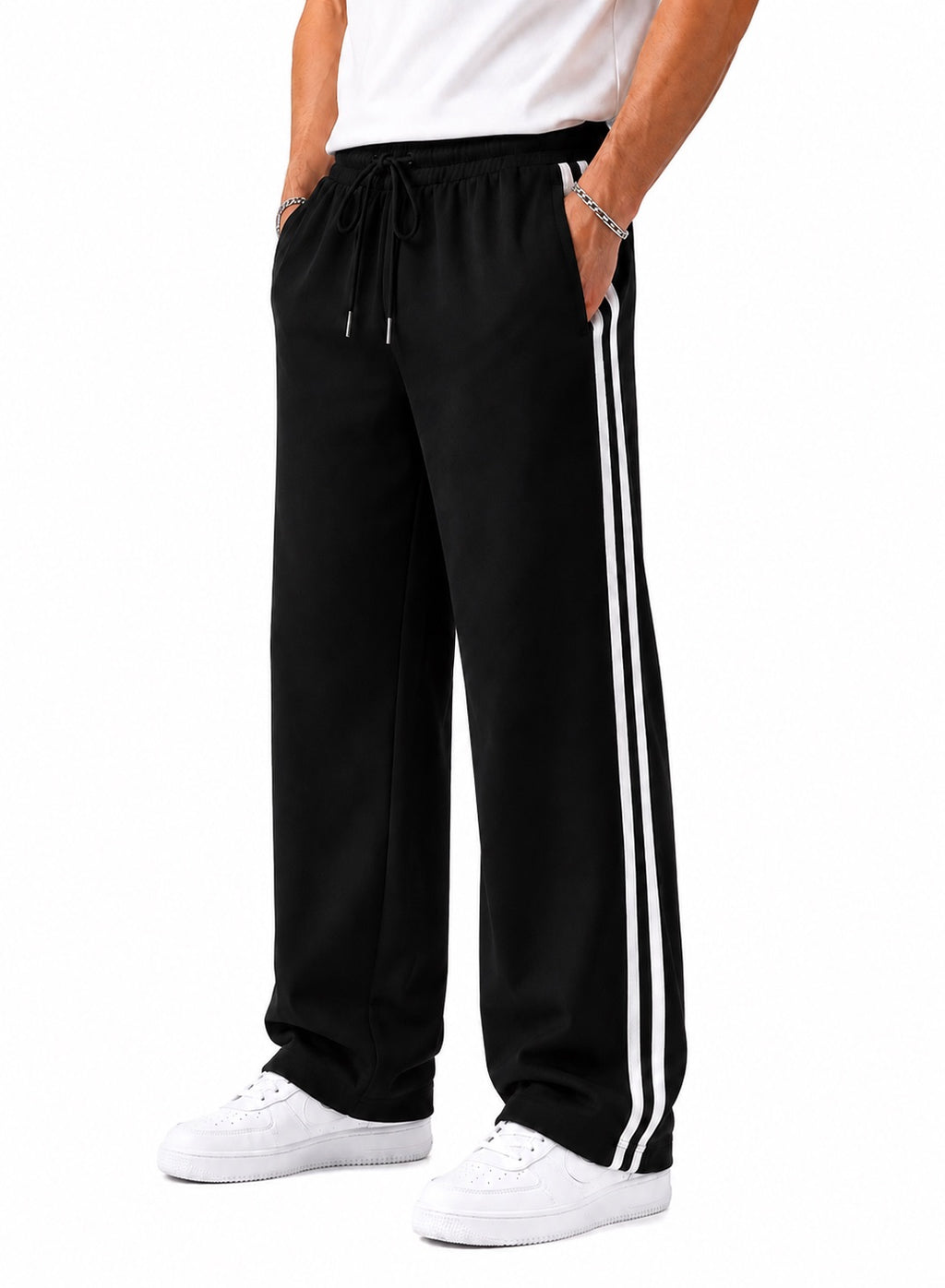 Endeavour Wear Men's Oversized Baggy Fit Striped Track Pants Joggers Black