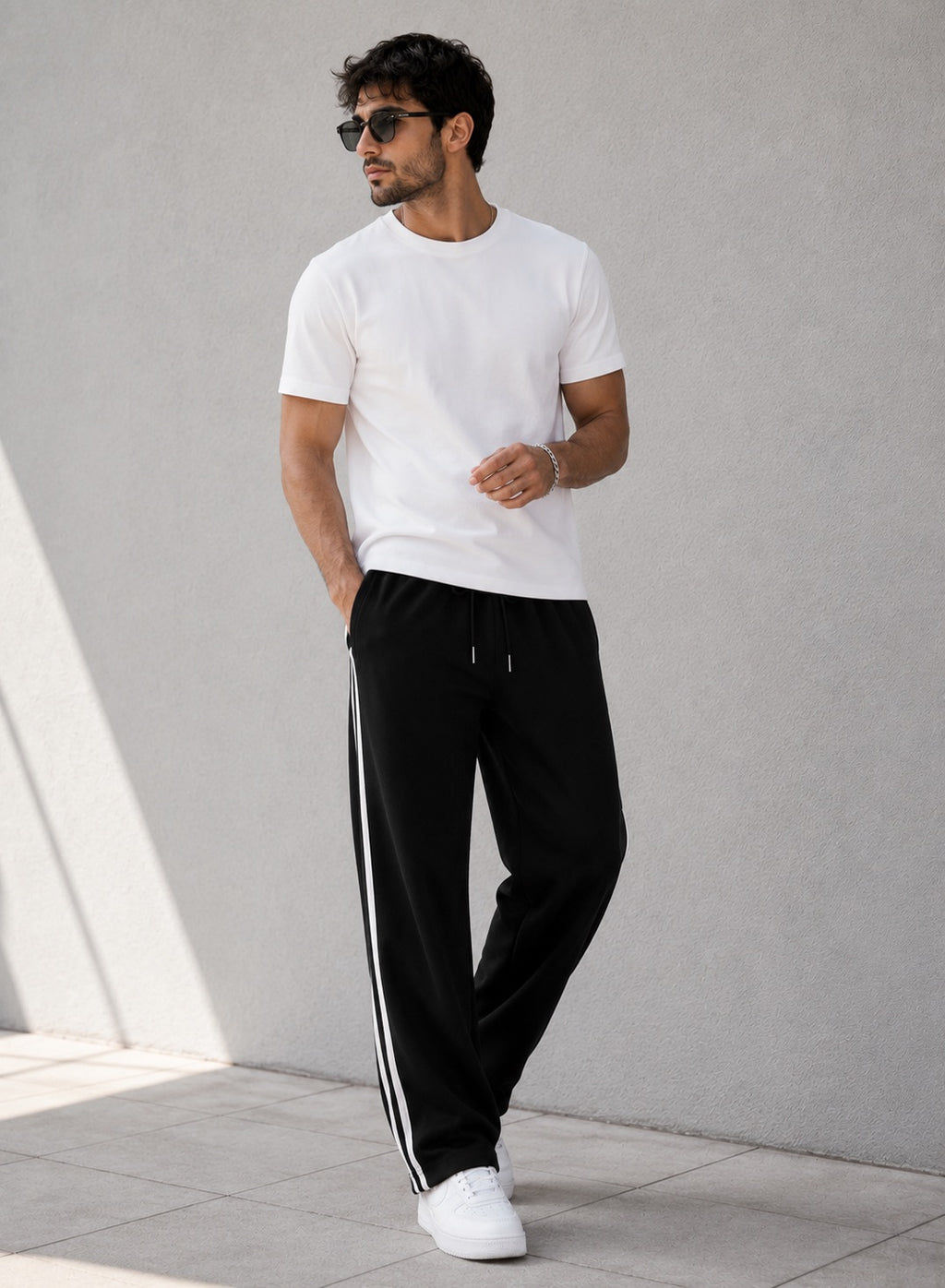 Endeavour Wear Men's Oversized Baggy Fit Striped Track Pants Joggers Black