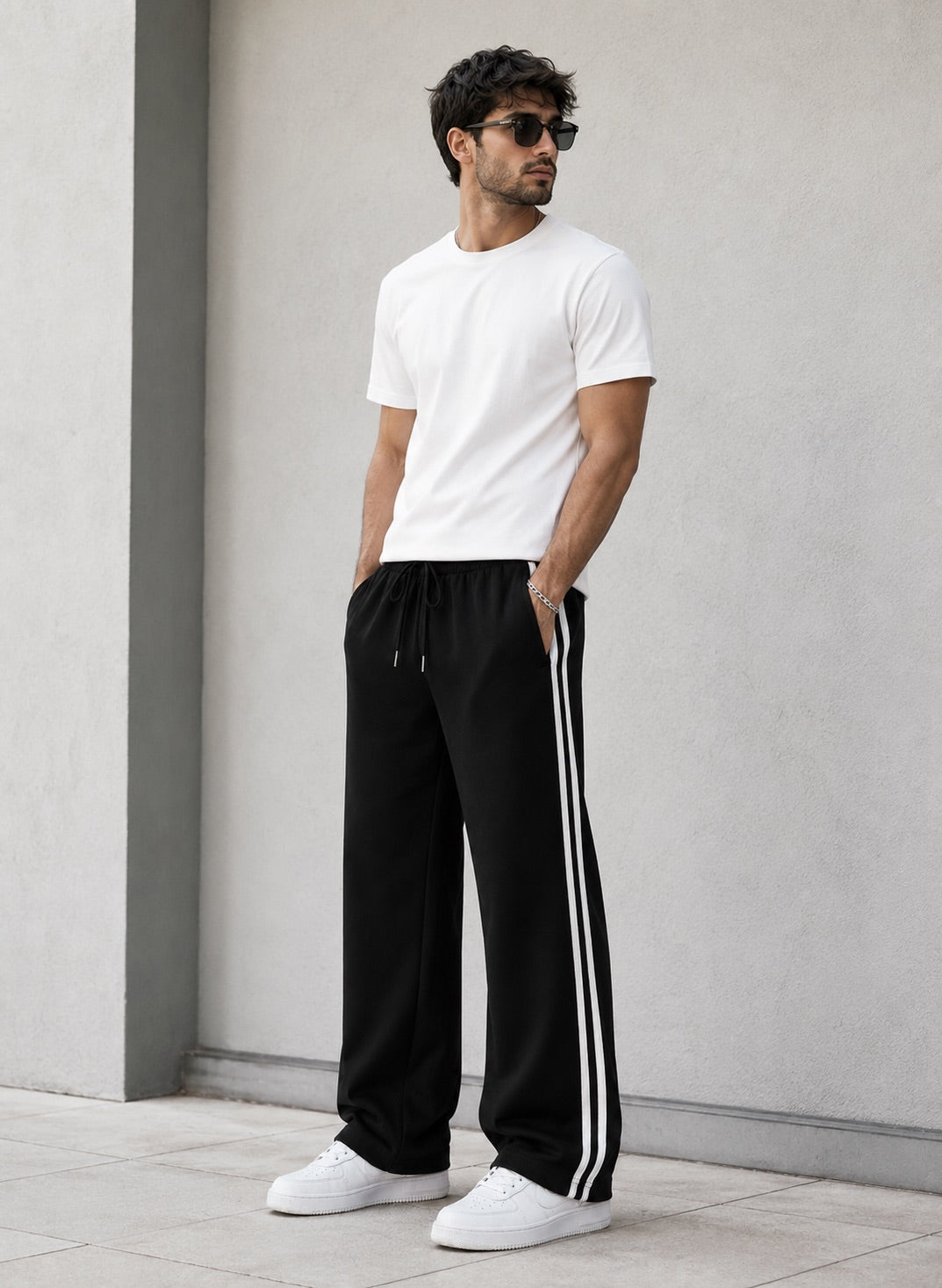 Endeavour Wear Men's Oversized Baggy Fit Striped Track Pants Joggers Black