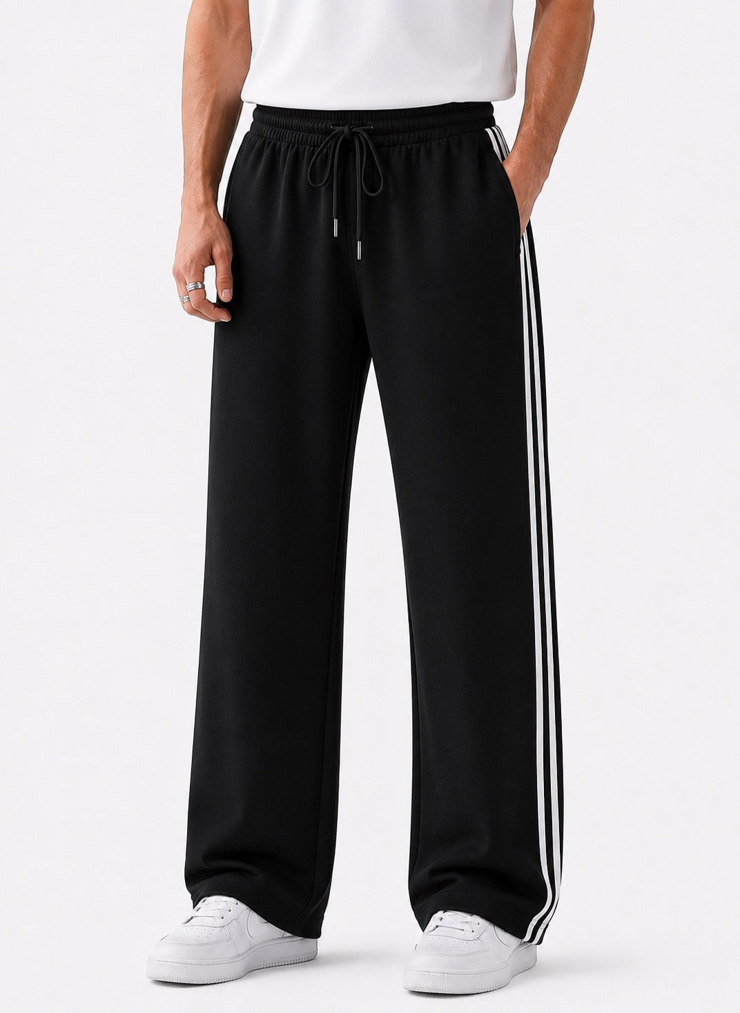 Endeavour Wear Men's Oversized Baggy Fit Striped Track Pants Joggers Black