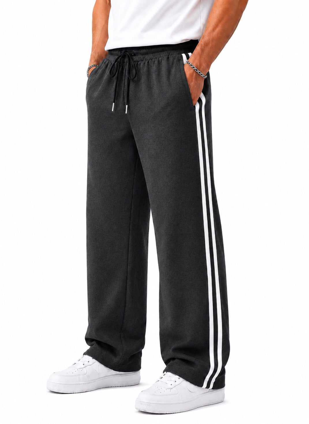 Endeavour Wear Men's Oversized Baggy Fit Striped Track Pants Joggers Charcoal Gray