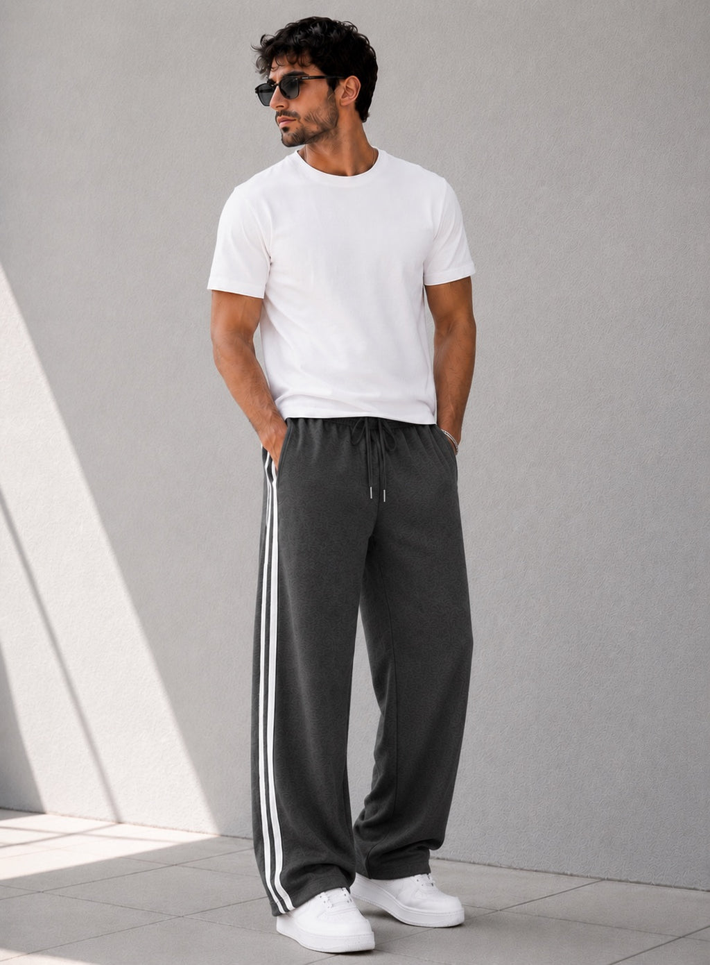 Endeavour Wear Men's Oversized Baggy Fit Striped Track Pants Joggers Charcoal Gray