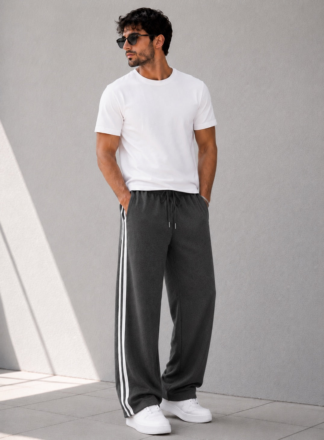 Endeavour Wear Men's Oversized Baggy Fit Striped Track Pants Joggers Charcoal Gray
