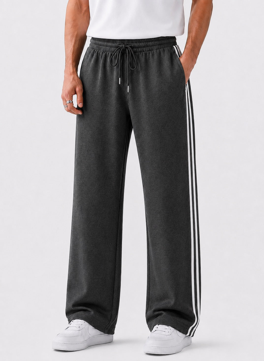 Endeavour Wear Men's Oversized Baggy Fit Striped Track Pants Joggers Charcoal Gray