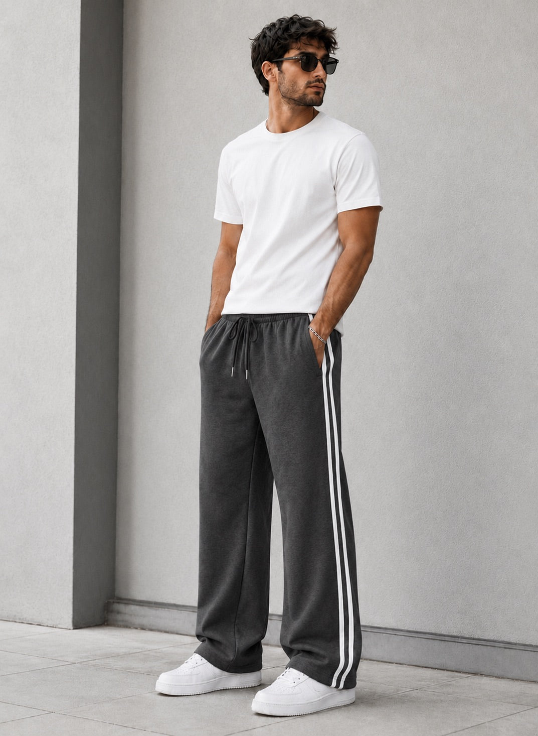 Endeavour Wear Men's Oversized Baggy Fit Striped Track Pants Joggers Charcoal Gray