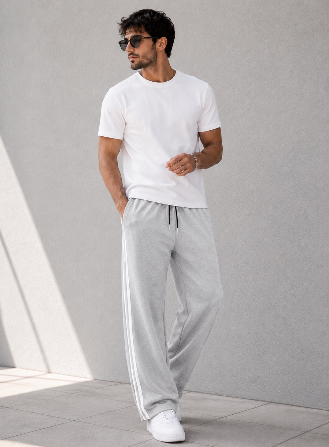 Endeavour Wear Men's Oversized Baggy Fit Striped Track Pants Joggers Light Grey