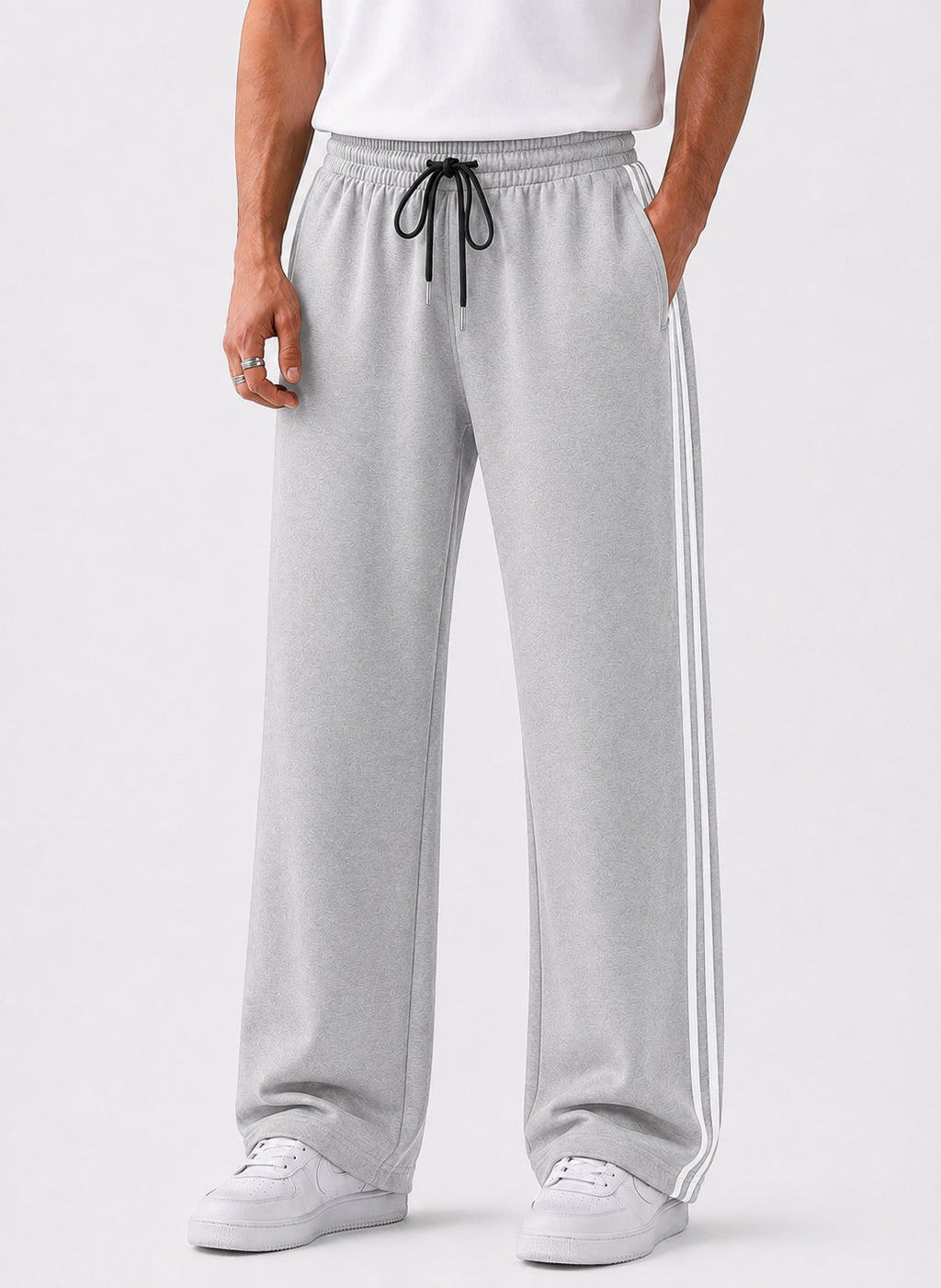 Endeavour Wear Men's Oversized Baggy Fit Striped Track Pants Joggers Light Grey