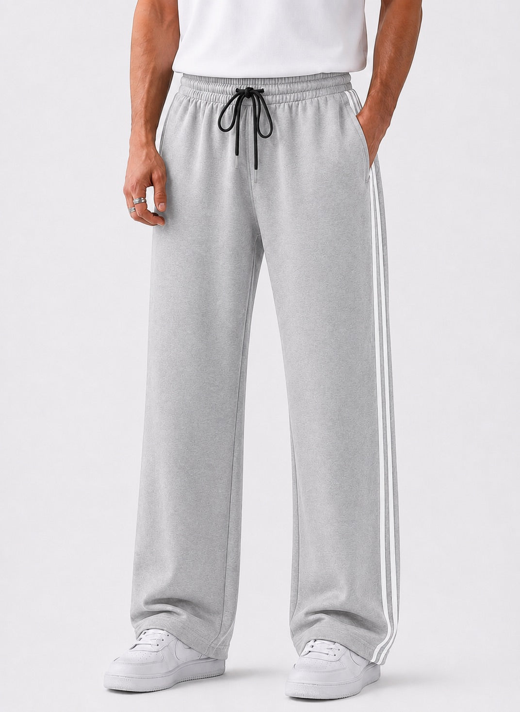 Endeavour Wear Men's Oversized Baggy Fit Striped Track Pants Joggers Light Grey
