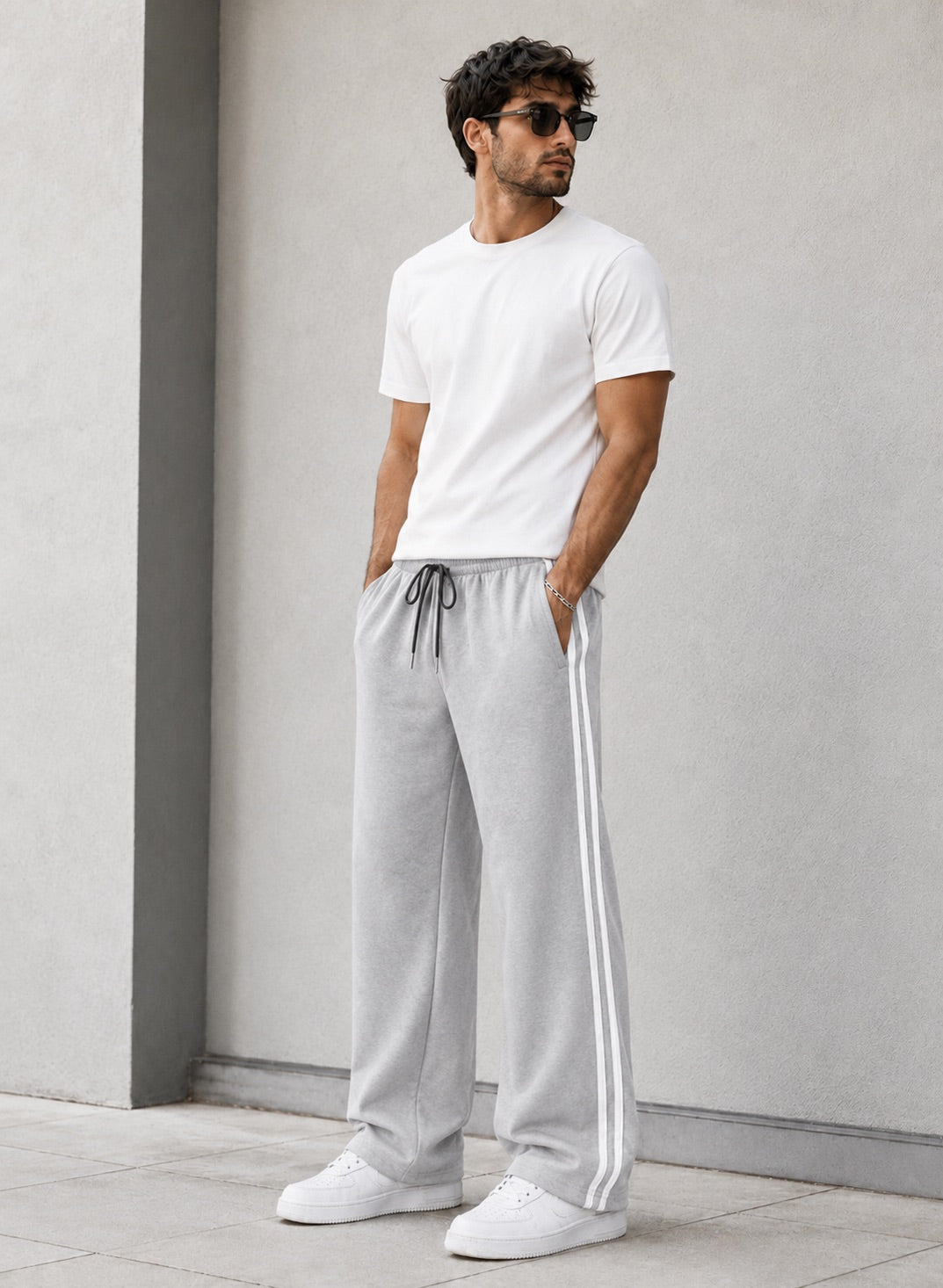Endeavour Wear Men's Oversized Baggy Fit Striped Track Pants Joggers Light Grey