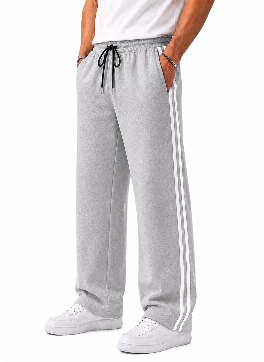 Endeavour Wear Men's Oversized Baggy Fit Striped Track Pants Joggers Light Grey