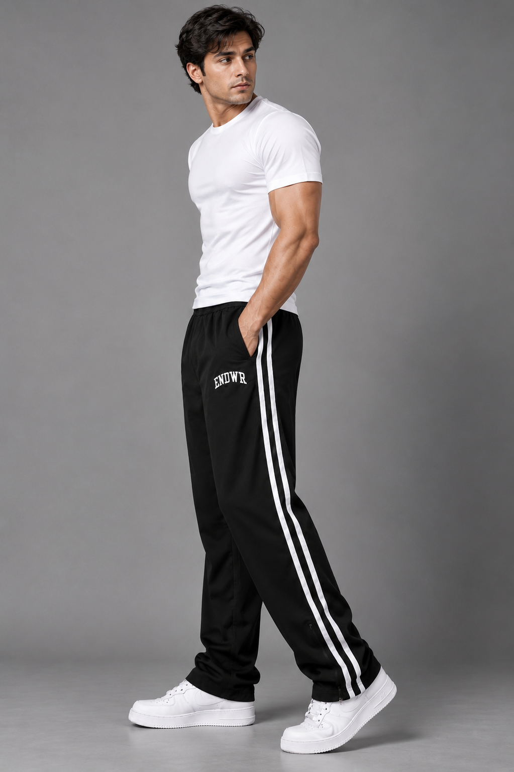 Endeavour Wear Men’s Urban Striped Pattern Track Pants Black