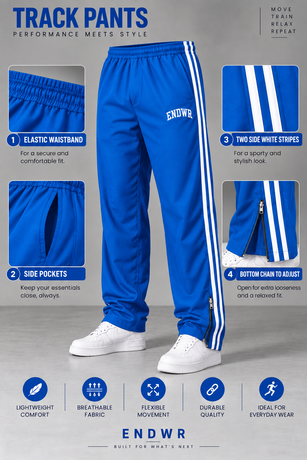 Endeavour Wear Men’s Urban Striped Pattern Track Pants Blue
