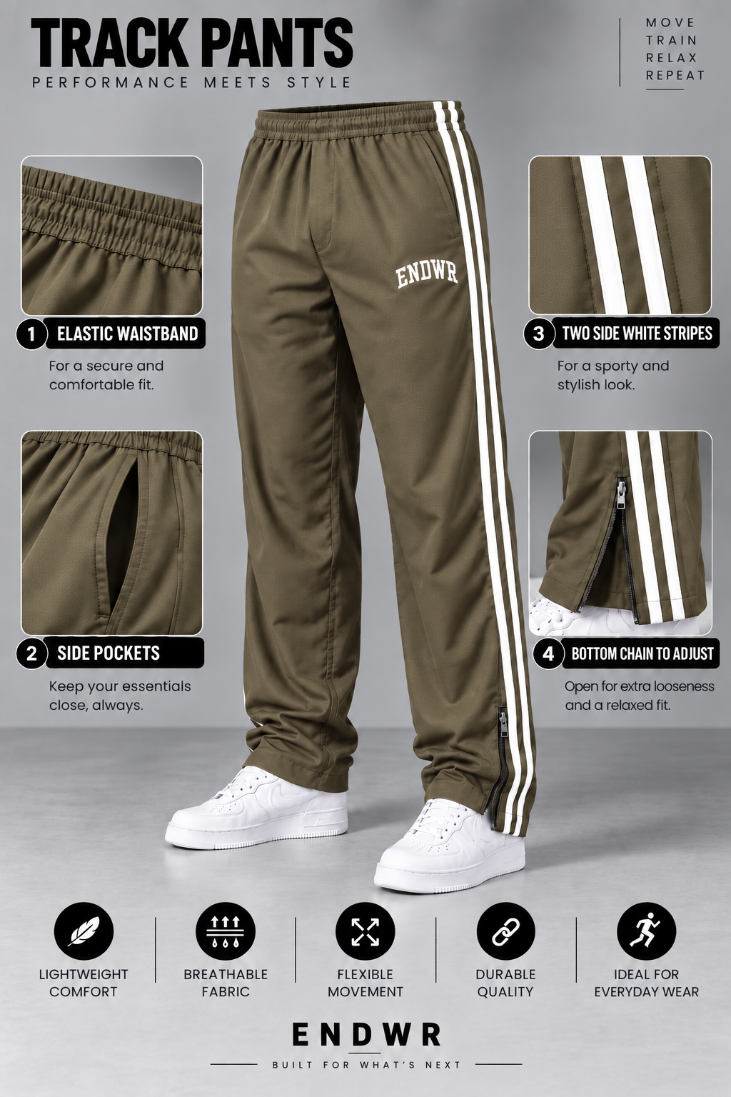 Endeavour Wear Men’s Urban Striped Pattern Track Pants Olive