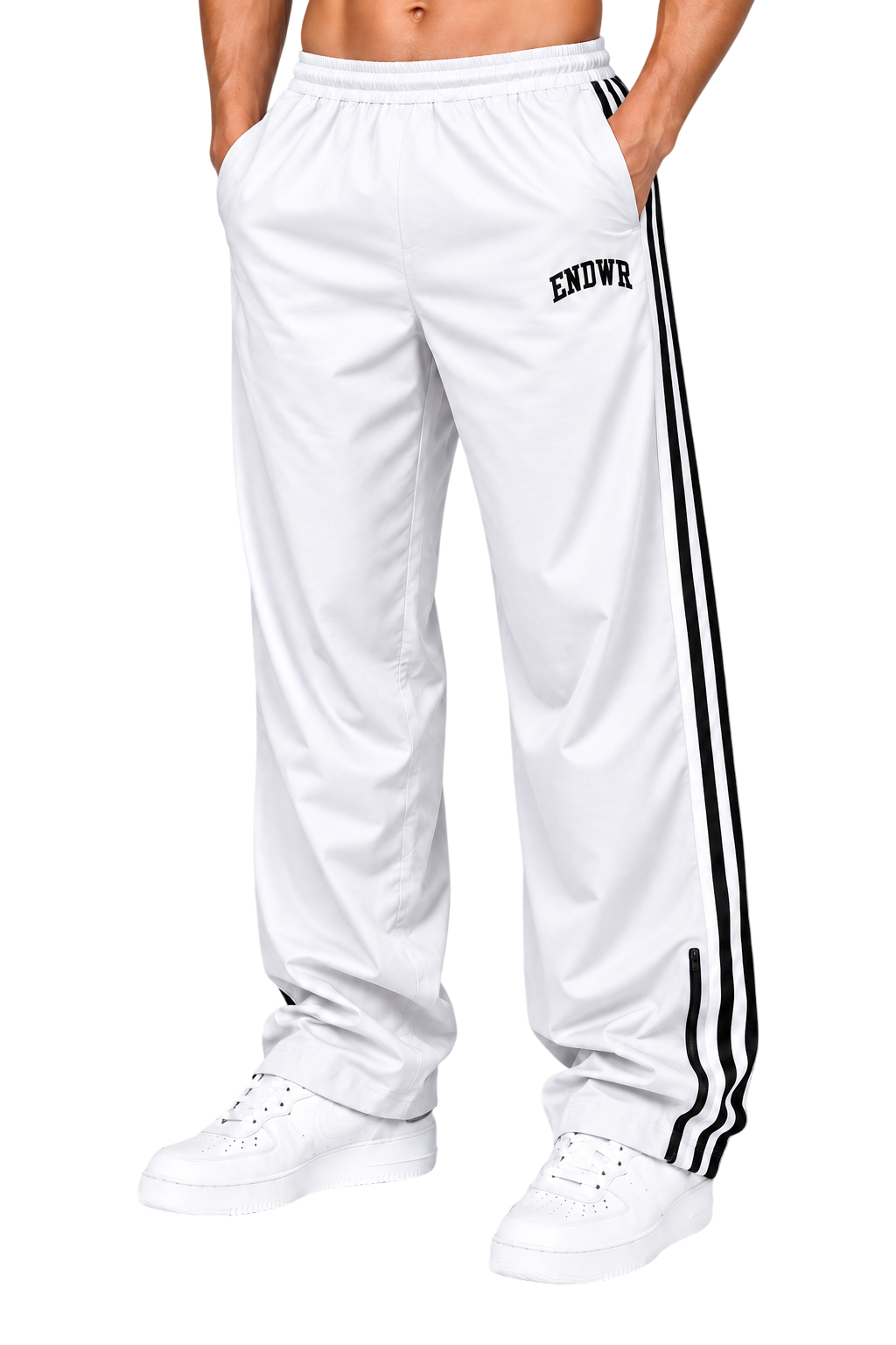 Endeavour Wear Men’s Urban Striped Pattern Track Pants White