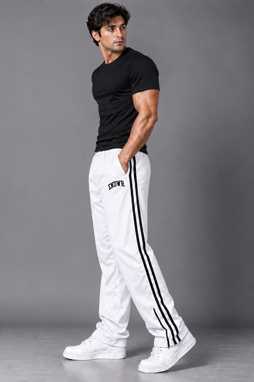 Endeavour Wear Men’s Urban Striped Pattern Track Pants White