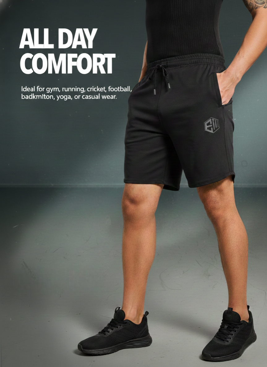Endeavour Wear Men Black Comfort Fit Casual Sports Shorts