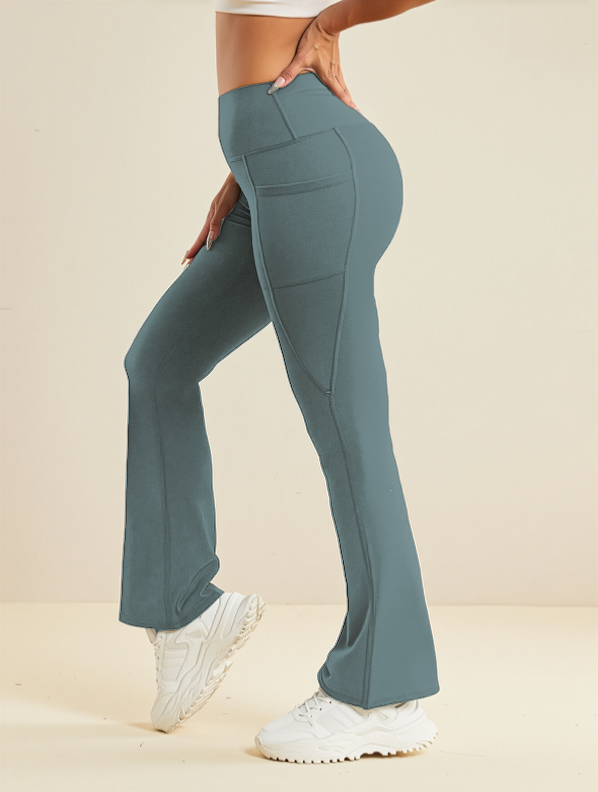 Endeavour Wear Women's Pista Green High Waisted Flare Pants