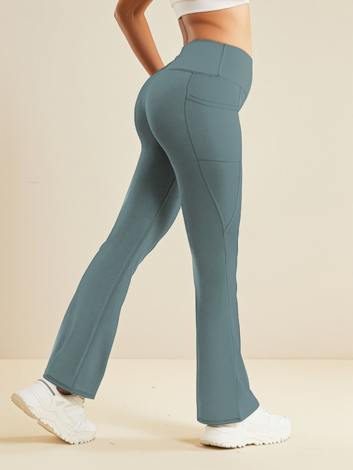 Endeavour Wear Women's Pista Green High Waisted Flare Pants